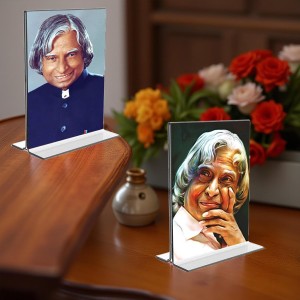 Car Desk/Table Top APJ Abdul Kalam Acrylic T-Style Photo Stand - 2.5x3.5 Inches, Compact and Stylish Spiritual Display, easily change 2 photos (Pack of 1)
