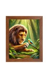 AI Funny Lion with bird Art Picture for Kids - 10x14 inches, Brown Color - Perfect Wall Decor for Children's Room