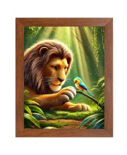 AI Funny Lion with bird Art Picture for Kids - 10x14 inches, Brown Color - Perfect Wall Decor for Children's Room