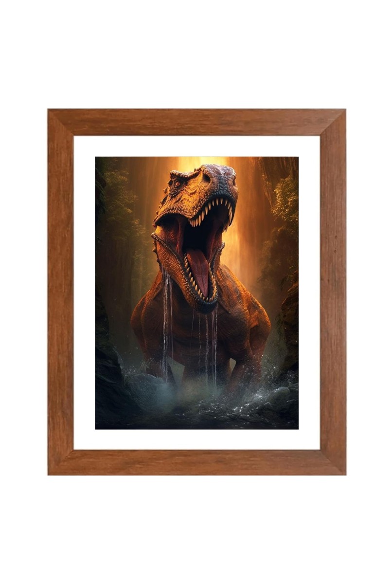 AI Funny Dinosaurs Art Picture for Kids - 10x14 inches, Brown Color - Perfect Wall Decor for Children's Room