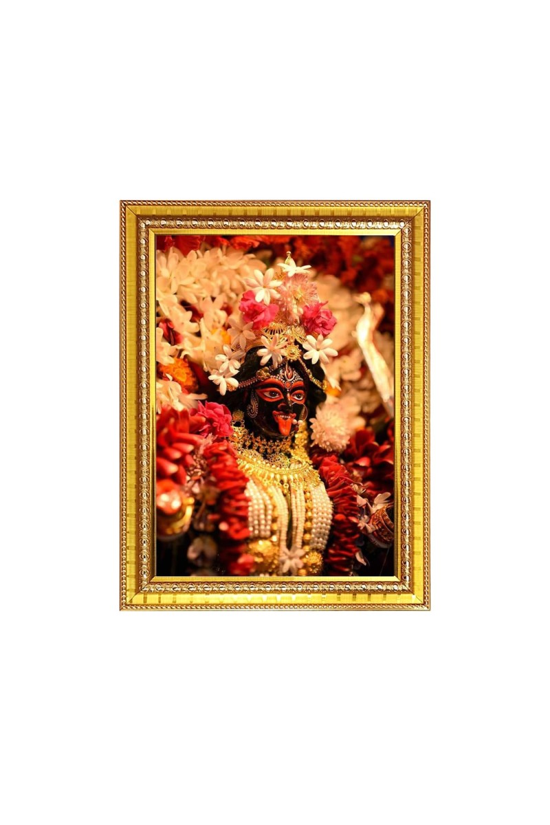 Maa Kali Photo Frame - 10x14 Inches, Brown Wooden Frame for Home, Office & Temple Decoration