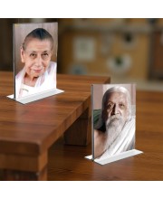 Sri Aurobindo & Debi Mirra Alfassa Acrylic T-Style Photo Stand - 11x13 Inches, Compact and Stylish Spiritual Display, easily change 2 photos (Pack of 1)