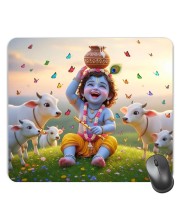 Customized Lord Krishna Picture Sublimation Mouse Pad | 8 X 7.5 Inch | Smooth Cloth Surface | Non-Slip Rubber Base | Personalized Mousepad for Laptop & Desktop (F17128)