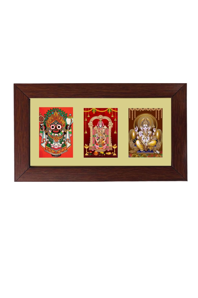 Sri Jagannath, Sri Tirupati and Sri Ganesh Color Photo Frame - 5x7 Inch, Elegant Religious Home & Temple Decor