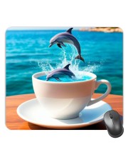 Customized Beautiful Sea Dolphin in Cup Picture Sublimation Mouse Pad | 8 X 7.5 Inch | Smooth Cloth Surface | Non-Slip Rubber Base | Personalized Mousepad for Laptop & Desktop (F17311)