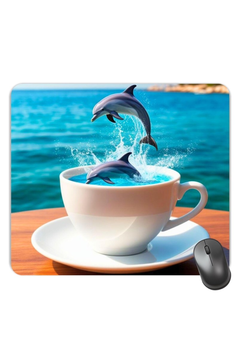 Customized Beautiful Sea Dolphin in Cup Picture Sublimation Mouse Pad | 8 X 7.5 Inch | Smooth Cloth Surface | Non-Slip Rubber Base | Personalized Mousepad for Laptop & Desktop (F17311)
