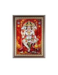 Lord Panchmukhi Hanuman ji Photo Frame - 16x20 Inches, Brown Wooden Frame for Home, Office & Temple Decoration