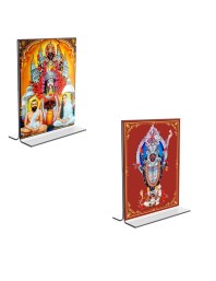 Car Desk/Table Top Maa Kali & Dakshineswar Kali Acrylic T-Style Photo Stand - 2.5x3.5 Inches, Compact and Stylish Spiritual Display, easily change 2 photos (Pack of 1)