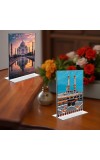 Taj Mahal & Mecca Madina Acrylic T-Style Photo Stand, Compact and Stylish Spiritual Display, easily change 2 photos (Pack of 1)