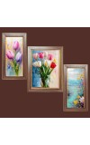 3-Pack Multi colour tulip flowers painting Photo Frames - 2 Pieces 6x13 Inch & 1 Piece 10x13 Inch - Rustic Wall Art for Home & Office Decor - Botanical Wall Hanging for Living Room, Bedroom, or