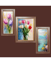 3-Pack Multi colour tulip flowers painting Photo Frames - 2 Pieces 10x17 Inch & 1 Piece 14x17 Inch - Rustic Wall Art for Home & Office Decor - Botanical Wall Hanging for Living Room, Bedroom, or