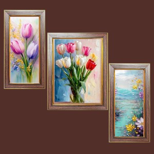 3-Pack Multi colour tulip flowers painting Photo Frames - 2 Pieces 12x19 Inch & 1 Piece 16x19 Inch - Rustic Wall Art for Home & Office Decor - Botanical Wall Hanging for Living Room, Bedroom, or