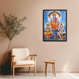 Lord Brahma Lord Vishnu & Lord Shiva Laminated Photo - 11x13 Inches, Divine Blessings for Home & Office and Temple Decoration