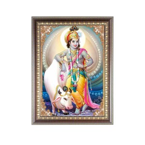 Lord Sri Krishna With Cow Photo Frame - 10x14 Inches, Brown Wooden Frame for Home, Office & Temple Decoration Lord Sri Krishna With Cow Photo Frame - 10x14 Inches, Brown Wooden Frame for Home, Office & Temple Decoration