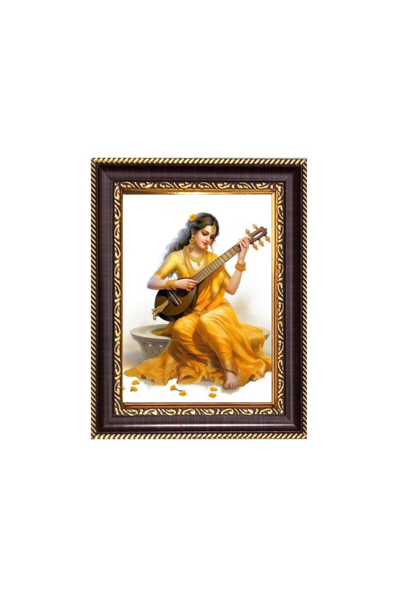 Sri Saraswati Mata Digital Print Photo 6.7x8.7 inches - Vibrant Religious Wall Art for Home, Office and Temple Decor.