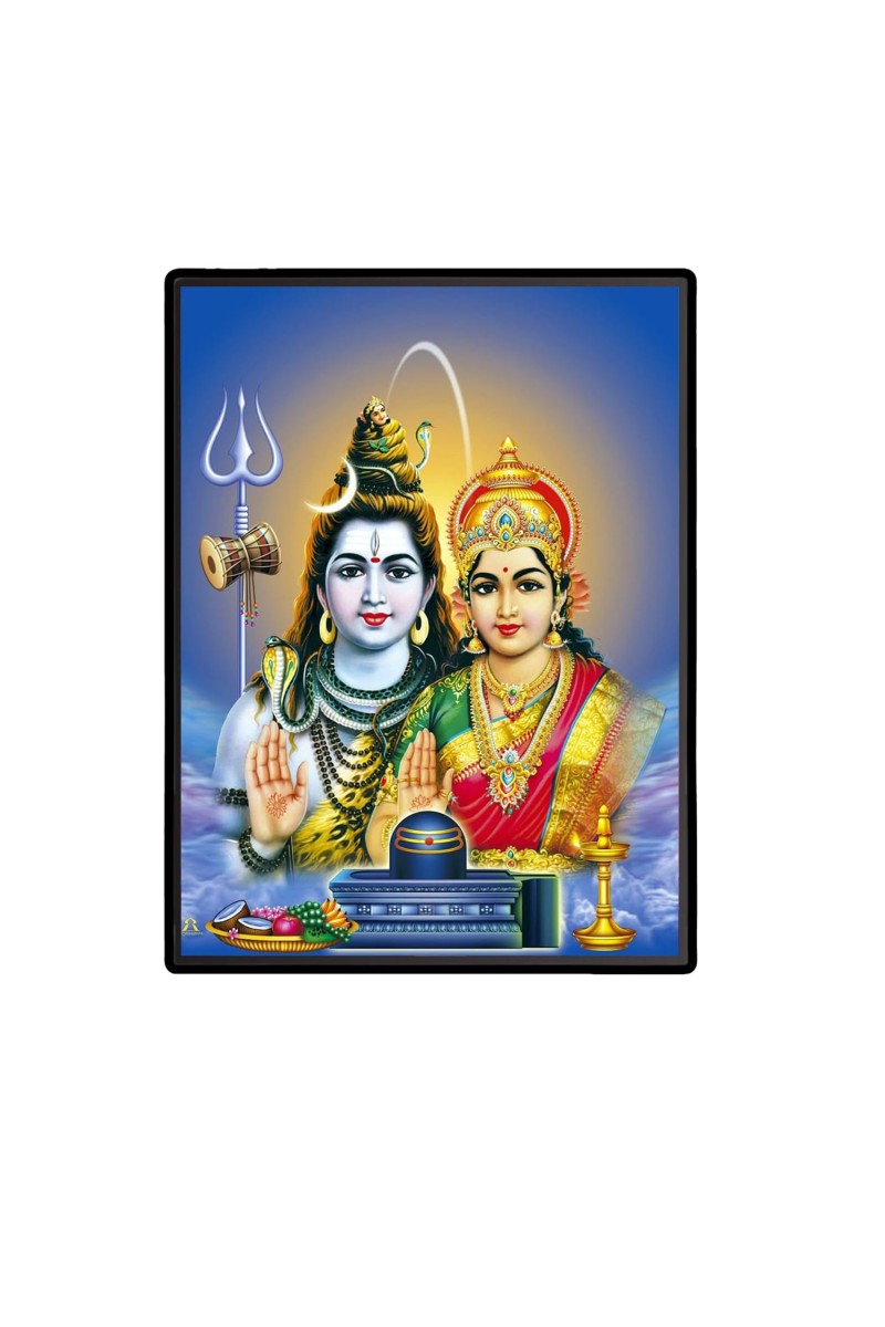 Shiva Parvati Laminated Photo - 9x11 Inches, Divine Blessings for Home & Office and Temple Decoration