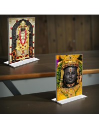 Lord Ram Lalla Acrylic T-Style Photo Stand - 5x7 Inches, Compact and Stylish Spiritual Display, easily change 2 photos (Pack of 1)