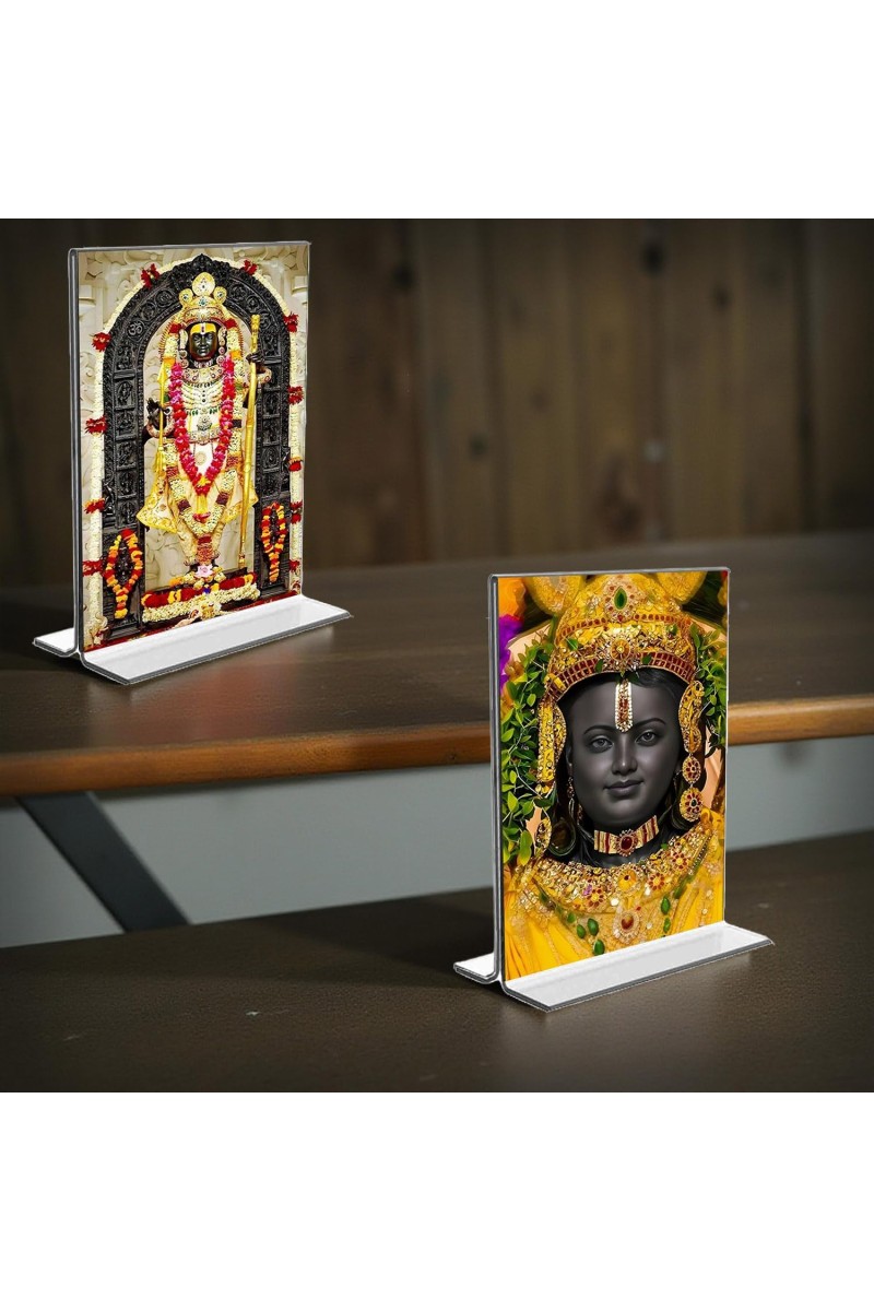 Lord Ram Lalla Acrylic T-Style Photo Stand - 9x11 Inches, Compact and Stylish Spiritual Display, easily change 2 photos (Pack of 1)