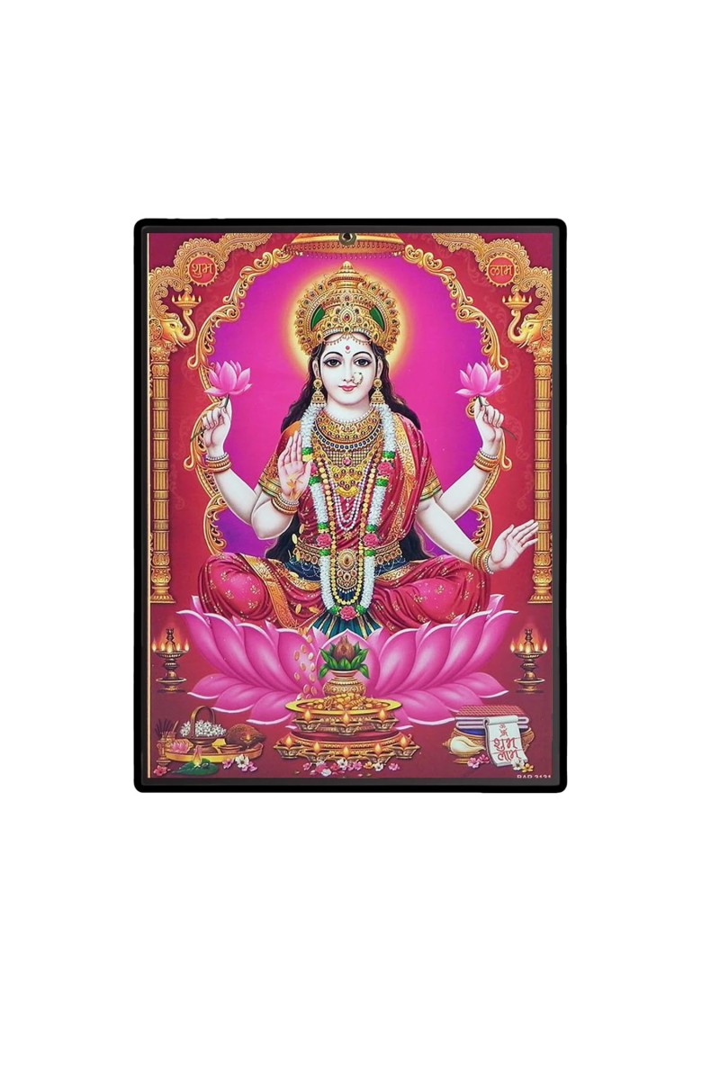 Lakshmi Laminated Photo (7x9 Inches Without glass) Divine Blessings for Table and Walls,Home & Office and Temple Decoration