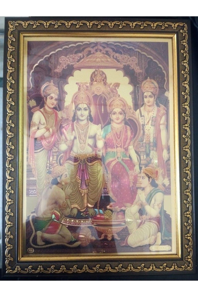 Hitech Sales Lord Sri Ram Darbar Light Weighted photo Frame Waterproof Acrylic 3d photo with Wooden Frames for Table, Temple Wall, Mandir, Gym, and Outdoor Spaces, Home Decor