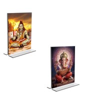 Car Desk/Table Top Lord Shiva & Lord Ganesh Acrylic T-Style Photo Stand - 2.5x3.5 Inches, Compact and Stylish Spiritual Display, easily change 2 photos (Pack of 1)