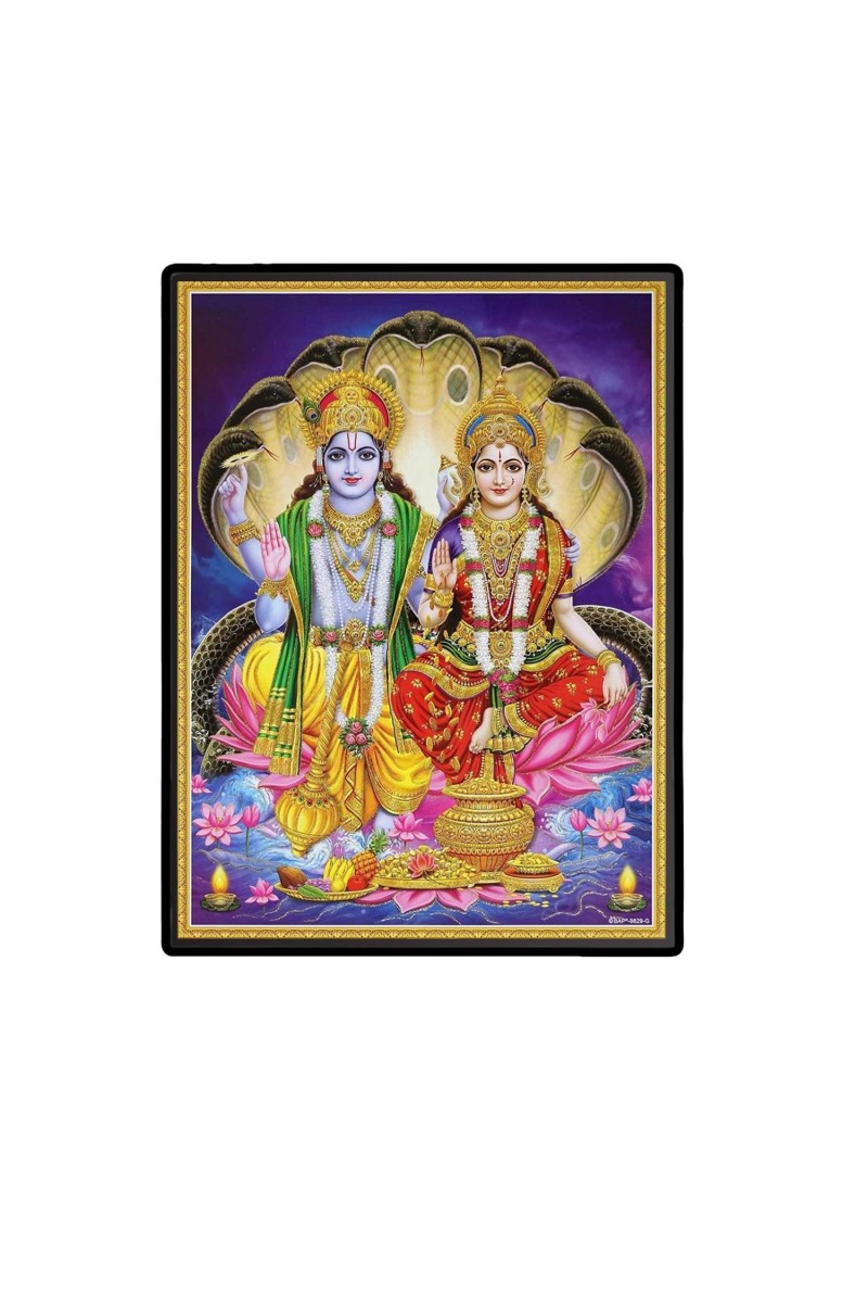Vishnu Lakshmi Laminated Photo - 5x7 Inches, Divine Blessings for Home & Office and Temple Decoration
