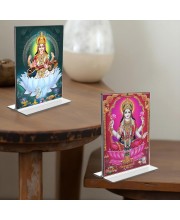 Debi Saraswati & Debi Lakshmi Acrylic T-Style Photo Stand, Compact and Stylish Spiritual Display, easily change 2 photos (Pack of 1)