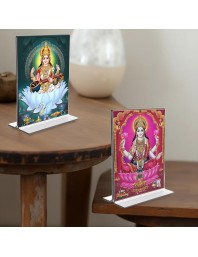 Debi Saraswati & Debi Lakshmi Acrylic T-Style Photo Stand - 9x11 Inches, Compact and Stylish Spiritual Display, easily change 2 photos (Pack of 1)