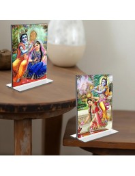Sri Radha Sri Krishna Acrylic T-Style Photo Stand - 9x11 Inches, Compact and Stylish Spiritual Display, easily change 2 photos (Pack of 1)