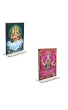 Car Desk/Table Top Maa Saraswati & Maa Lakshmi Acrylic T-Style Photo Stand - 2.5x3.5 Inches, Compact and Stylish Spiritual Display, easily change 2 photos (Pack of 1)