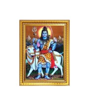 Lord Shiva With His Cow Nandi Photo Frame - 10x14 Inches, Brown Wooden Frame for Home, Office & Temple Decoration