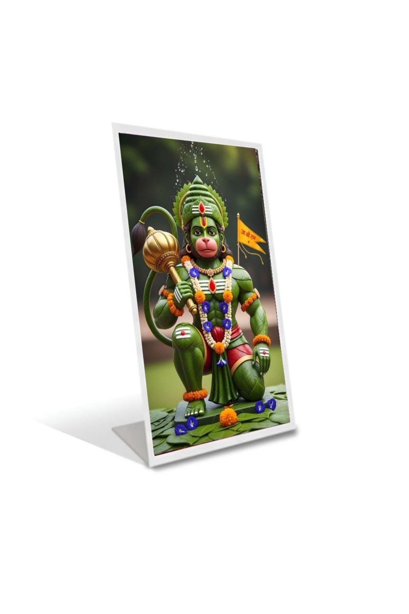 Car Desk/Table Top Lord Hanuman Acrylic L-Style Photo Stand - 2.5x3.5 Inches, Compact And Stylish Spiritual Display (F6675)