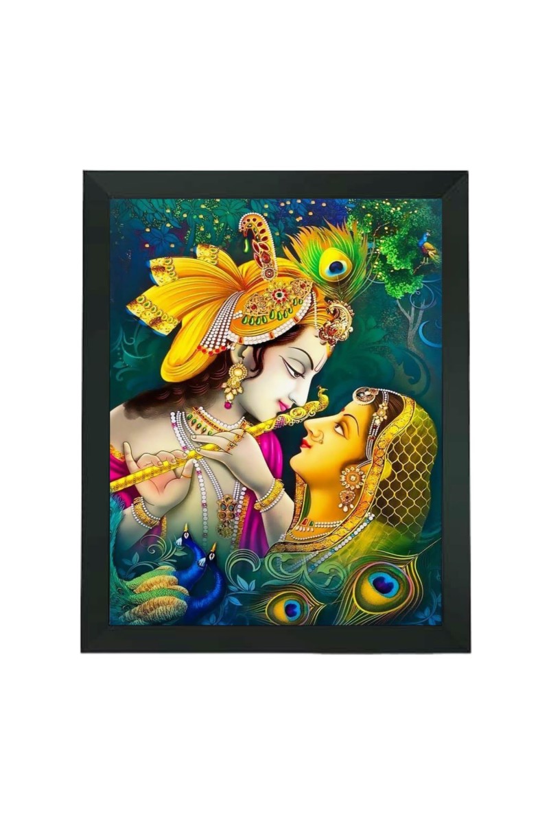 Hitech Sales Beautiful Radha and Krishna Polystyrene Photo Frame for Pooja Room, Temple, Home Decor, Gift (Wall and Tabletop, Printed Photo, Black, 7.12 x 9.12 inches)
