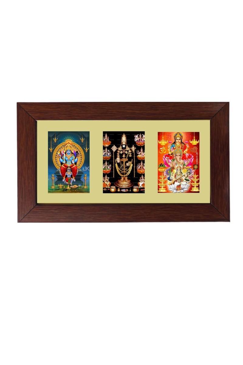 Sri Maa Kali, Sri Abarana Venkateswara Swamy and Sri Laxmi Ganesh Swaraswati Color Photo Frame -14X7.5 Inch, Elegant Religious Home & Temple Decor
