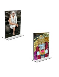 Car Desk/Table Top Sai Baba Acrylic T-Style Photo Stand - 2.5x3.5 Inches, Compact and Stylish Spiritual Display, easily change 2 photos (Pack of 1)
