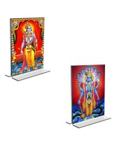 Car Desk/Table Top Sri Ram & Lord Vishnu Acrylic T-Style Photo Stand - 2.5x3.5 Inches, Compact and Stylish Spiritual Display, easily change 2 photos (Pack of 1)