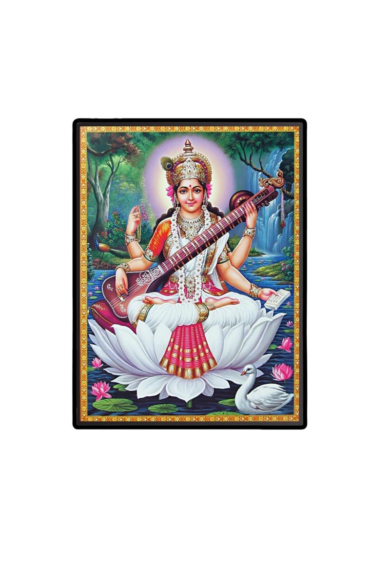 Saraswati Laminated Photo - 5x7 Inches, Divine Blessings for Home & Office and Temple Decoration