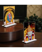 Sai Baba Acrylic T-Style Photo Stand - 11x13 Inches, Compact and Stylish Spiritual Display, easily change 2 photos (Pack of 1)