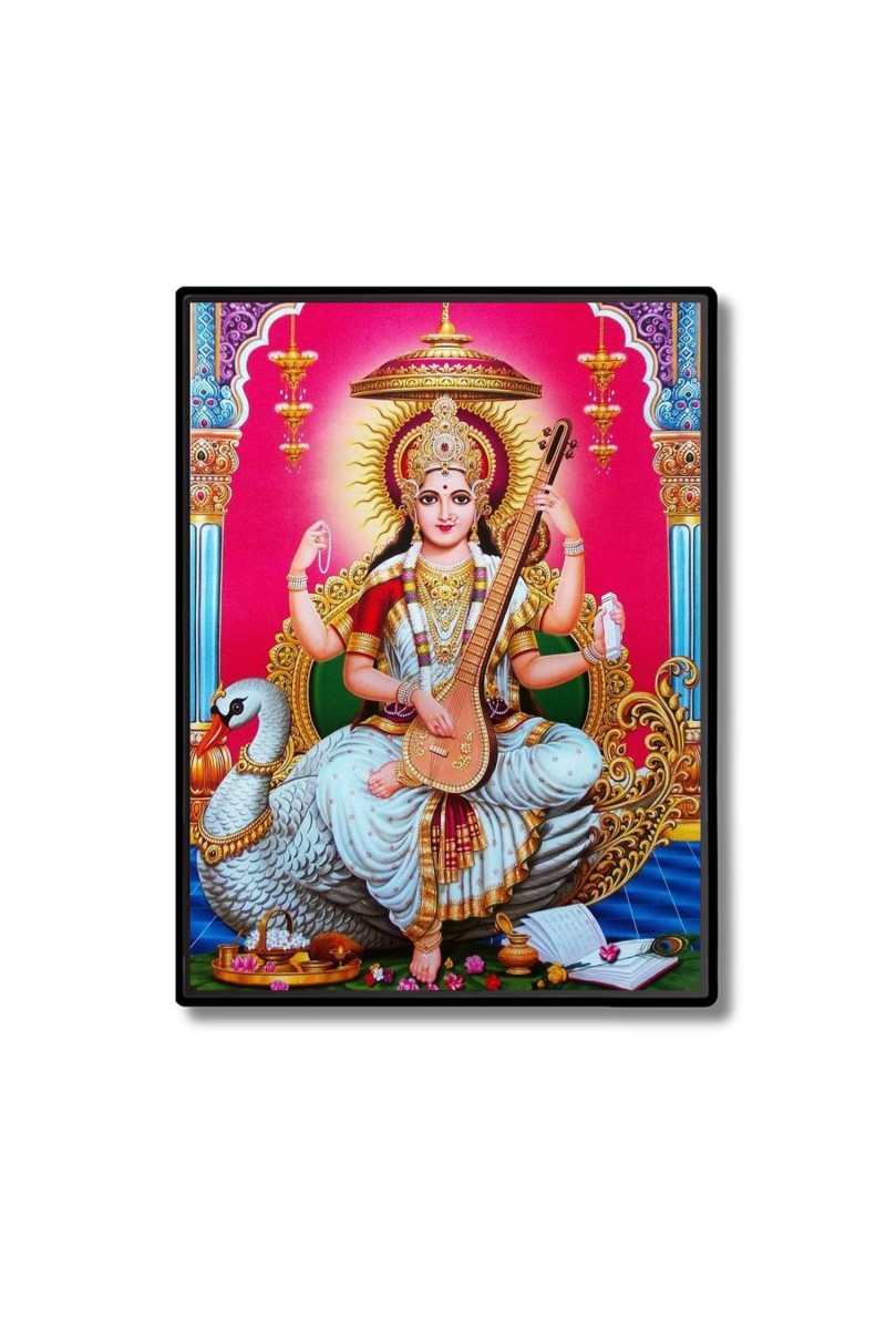 Saraswati Laminated Photo - 5x7 Inches, Divine Blessings for Home & Office and Temple Decoration