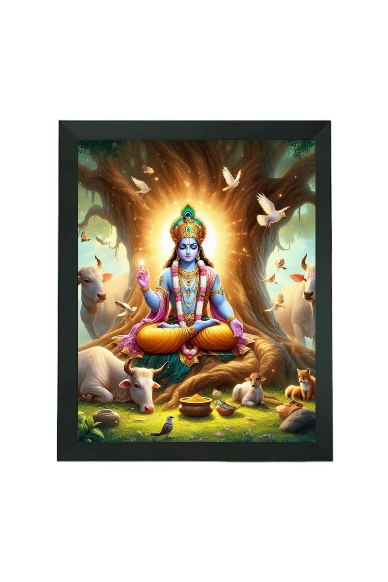 Hitech Sales Shree Krishna Polystyrene Photo Frame for Pooja Room, Temple Decor, Home Decoration and Gifting (Wall and Tabletop, Rectangular, Printed Photo, 7.12 x 9.12 inches Frame, Black)