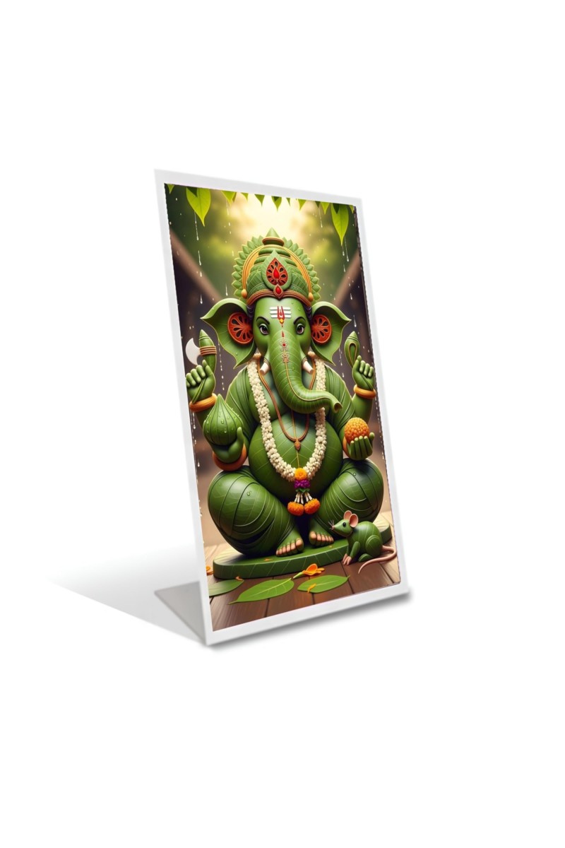 Car Desk/Table Top Lord Ganesha Acrylic L-Style Photo Stand - 2.5x3.5 Inches, Compact And Stylish Spiritual Display (F6674)