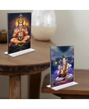 Sri Hanuman & Lord Shiva Acrylic T-Style Photo Stand - 11x13 Inches, Compact and Stylish Spiritual Display, easily change 2 photos (Pack of 1)
