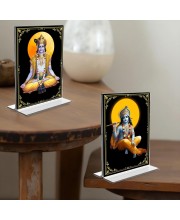 Lord Krishna Acrylic T-Style Photo Stand - 11x13 Inches, Compact and Stylish Spiritual Display, easily change 2 photos (Pack of 1)