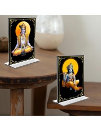 Lord Krishna Acrylic T-Style Photo Stand, Compact and Stylish Spiritual Display, easily change 2 photos (Pack of 1)