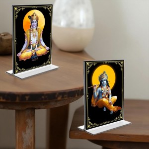 Lord Krishna Acrylic T-Style Photo Stand - 11x13 Inches, Compact and Stylish Spiritual Display, easily change 2 photos (Pack of 1)