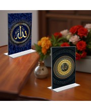 Islamic Allah & Mecca Madina Acrylic T-Style Photo Stand - 7x9 Inches, Compact and Stylish Spiritual Display, easily change 2 photos (Pack of 1)