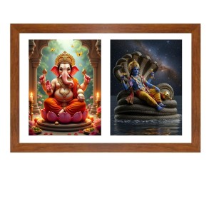 Lord ganesha and vishnu Photo Frame - 19x23Inches - Spiritual Artwork for Home Decor, Puja Room and Office Decoration