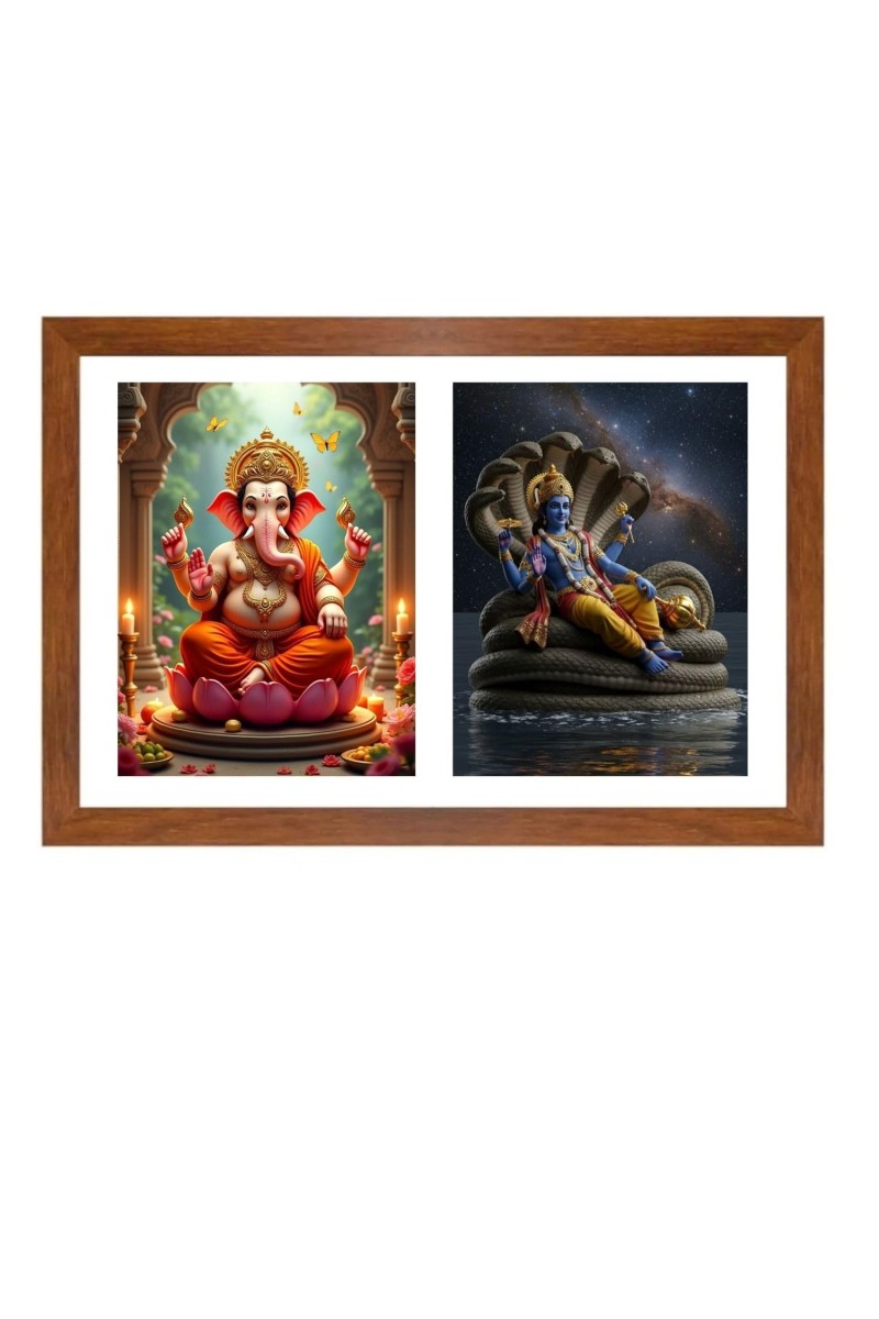 Lord ganesha and vishnu Photo Frame - 19x23Inches - Spiritual Artwork for Home Decor, Puja Room and Office Decoration