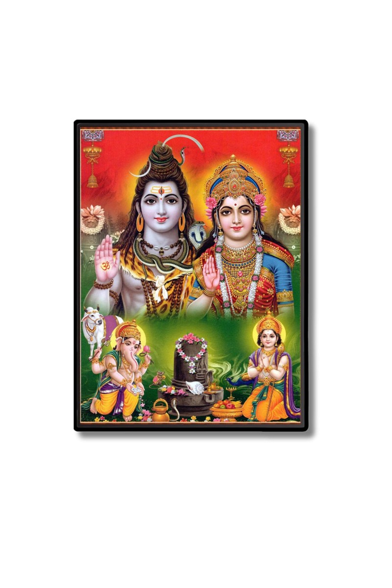 Shiva Family Laminated Photo - 5x7 Inches, Divine Blessings for Home & Office and Temple Decoration