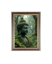 Lord Buddha Photo Frame - 10x14 Inches, Brown Wooden Frame for Home, Office & Temple Decoration
